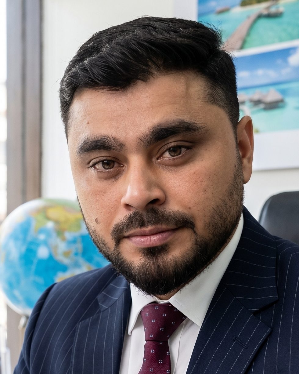 Sachin Jaglan, who started Om Travels in 2012, at his desk.